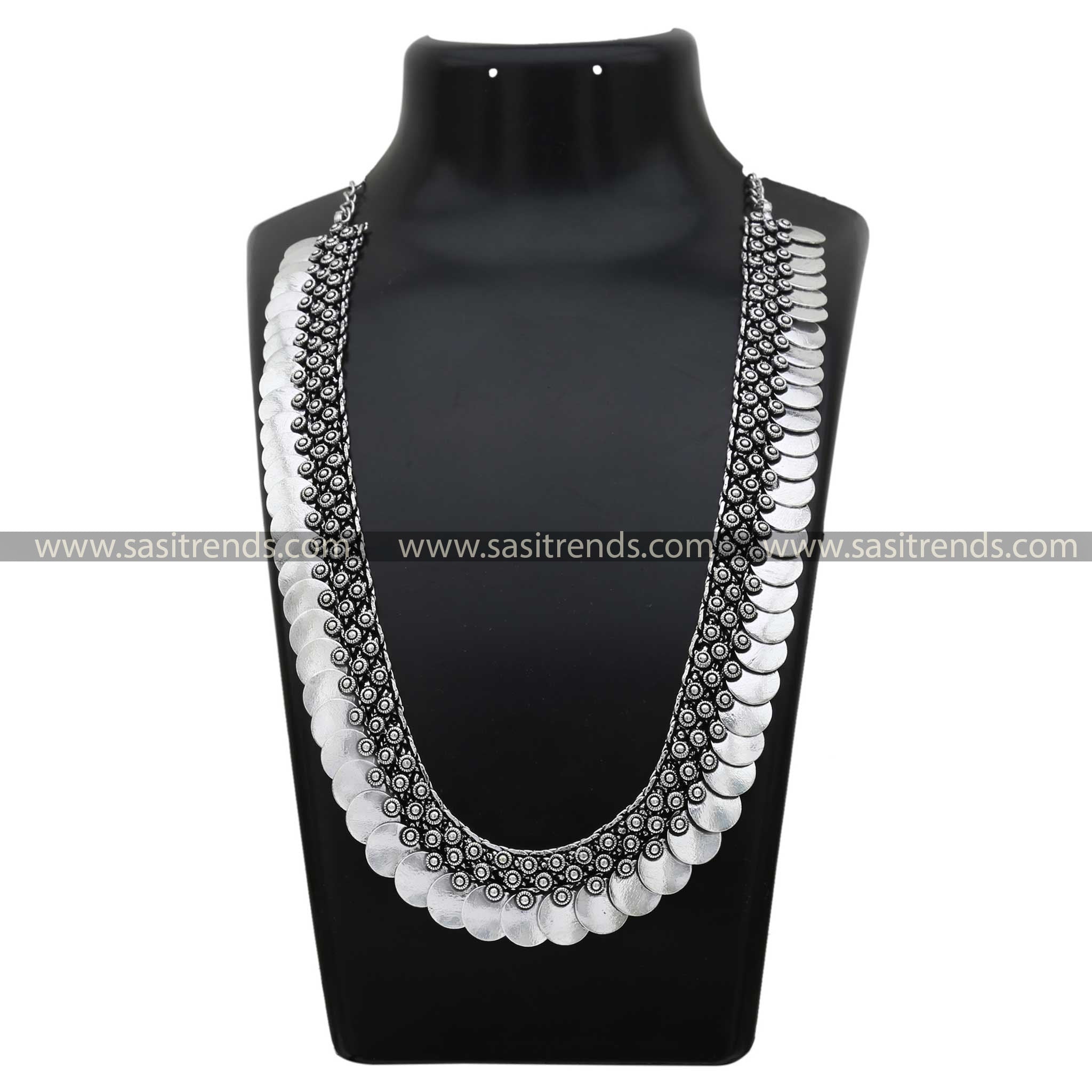 Trendy Oxidised Long Coin Designer Navarathiri Special Necklace Jewellery Online Shopping