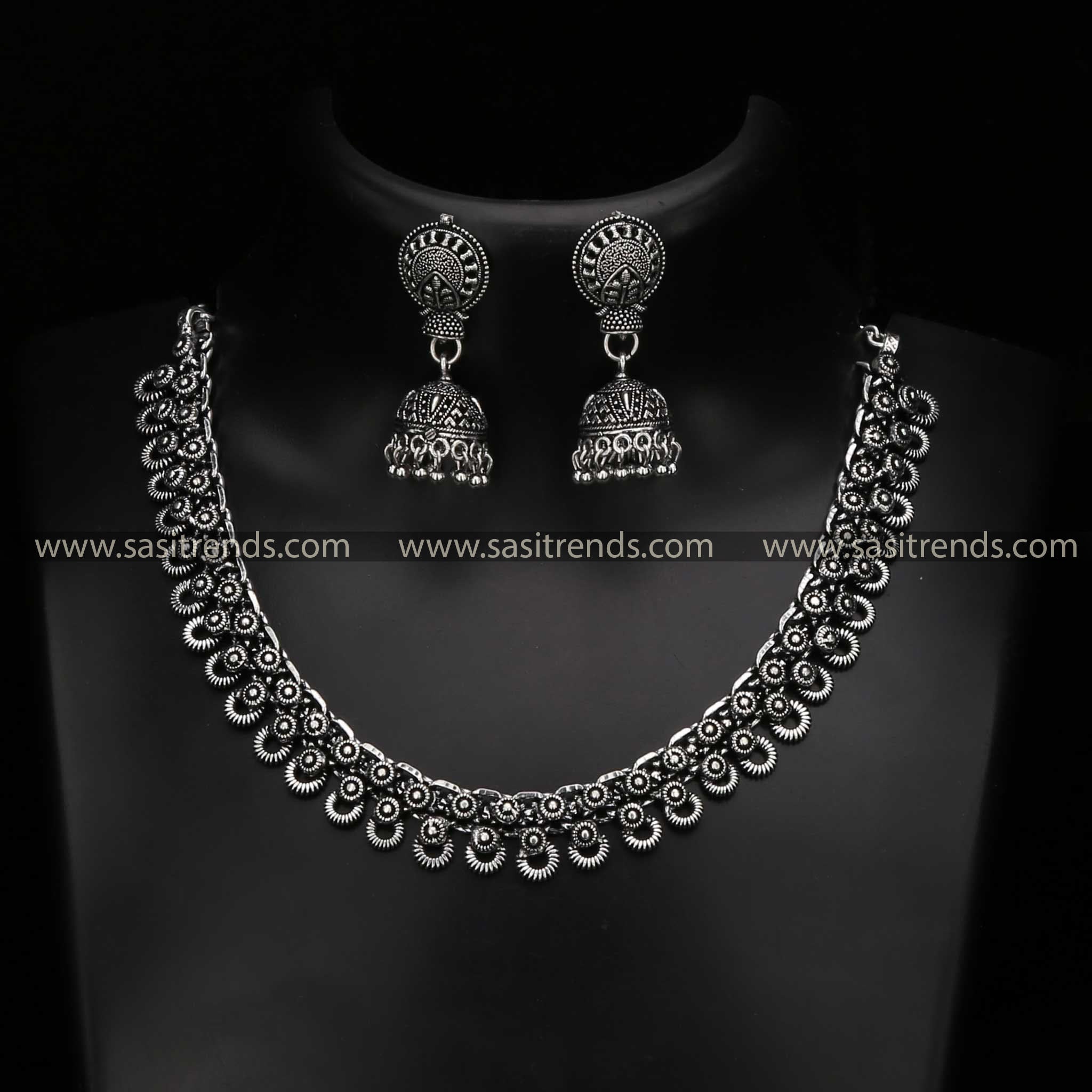 Tanvi Oxidised Silver Choker with Traditional Jhumka Earrings Jewellery Set  - Navarathiri Special