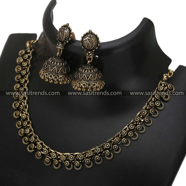 Latest Oxidised Antique Gold Plated jewellery Set Choker With Jhumka Earrings