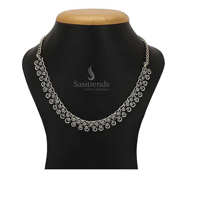 Tanvi Antique Gold Oxidised Choker Necklace – An Elegant and Ethnic Jewellery Accessory for Festive, Wedding, and Special Occasions - Sasitrends