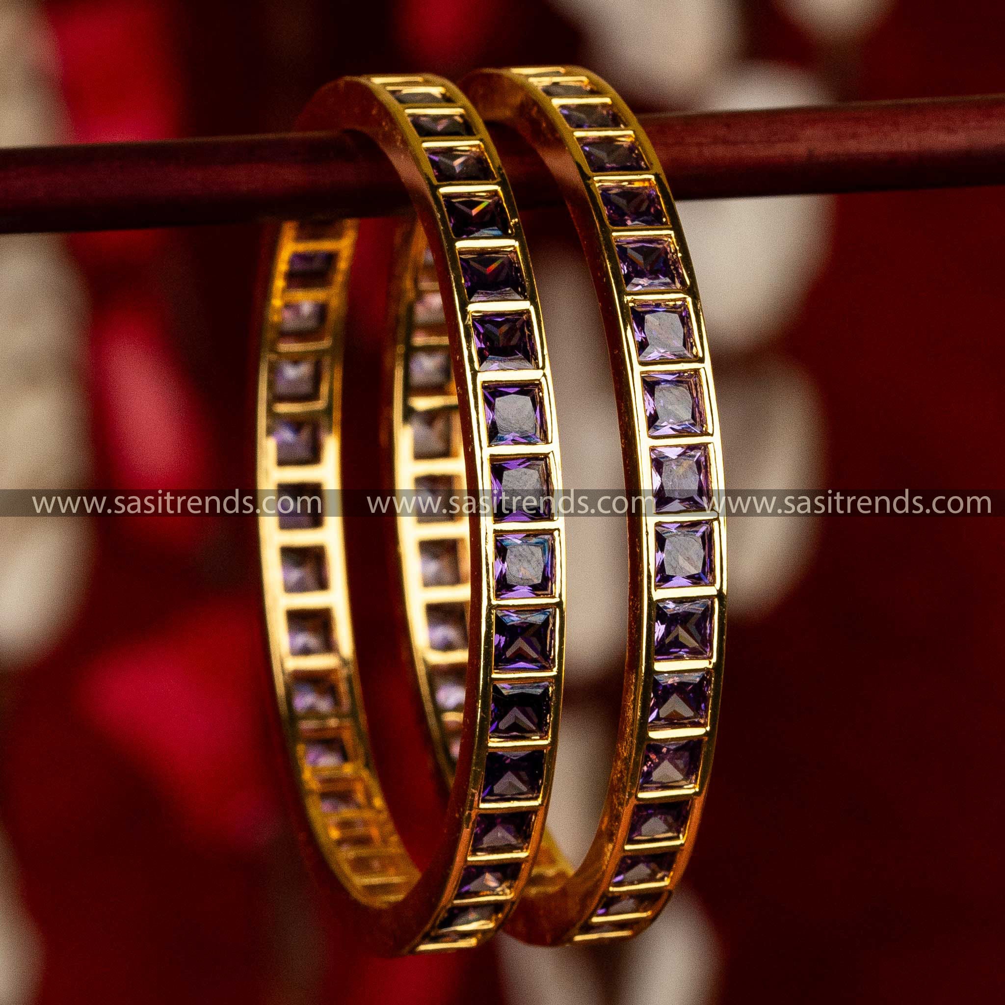 Traditional Micro Gold Plated Purplr Stone Bangles Sasitrends Online Shopping