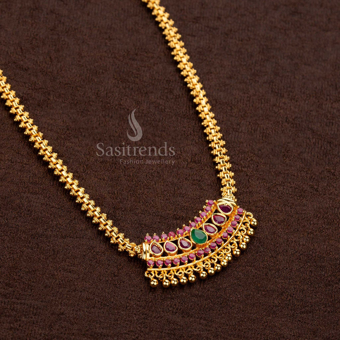 Elegant micro gold-plated tear drop stones pendant Gajiri necklace for traditional occasions - Sasitrends