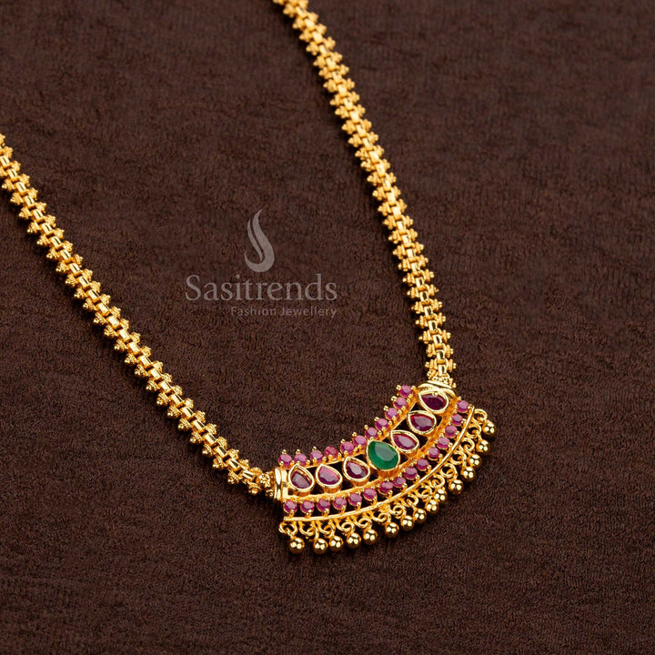 Latest Collection in Micro Gold Plating for Traditional Wear - Tear Drop Stones Pendant Gajiri Necklace