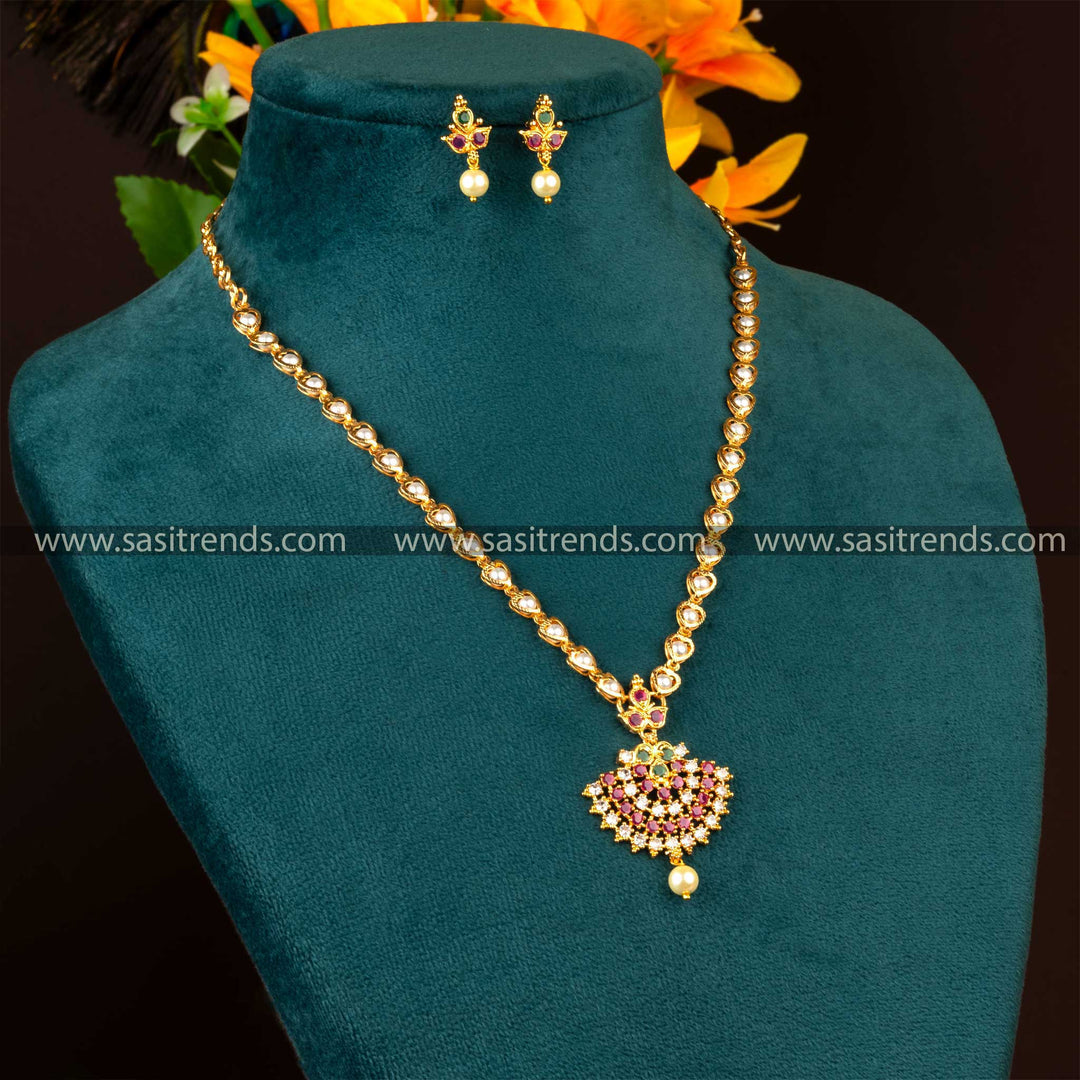 Guaranteed Micro Gold Plated Floral Pendant Pearl Necklace Set With Earrings Trendy Traditional