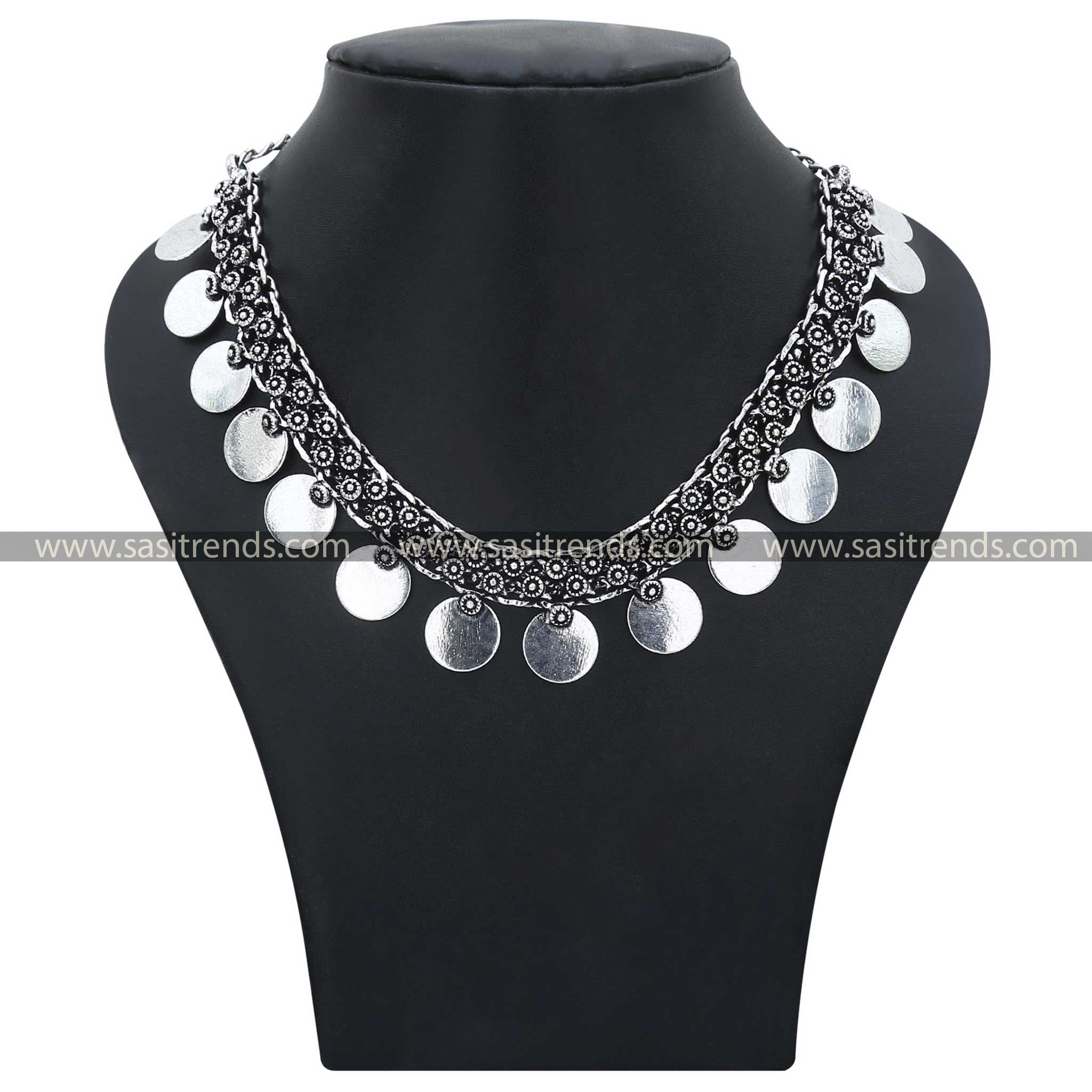 Latest Oxidised Gap Coin Designer Necklace jewellery For Navarathiri Sasitrends