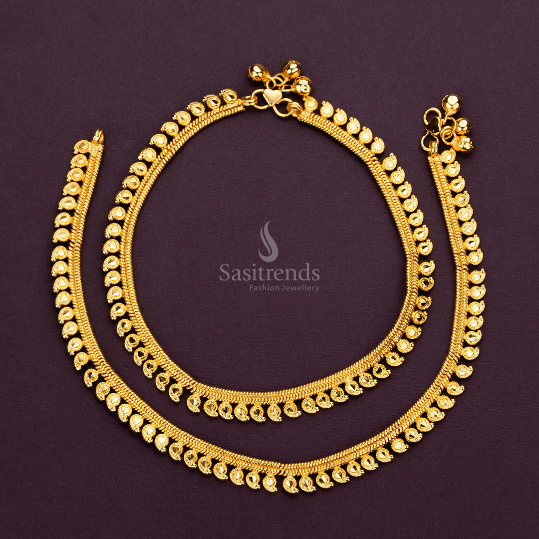 Elegant bridal mango-shaped micro gold plated anklet on display - Sasitrends