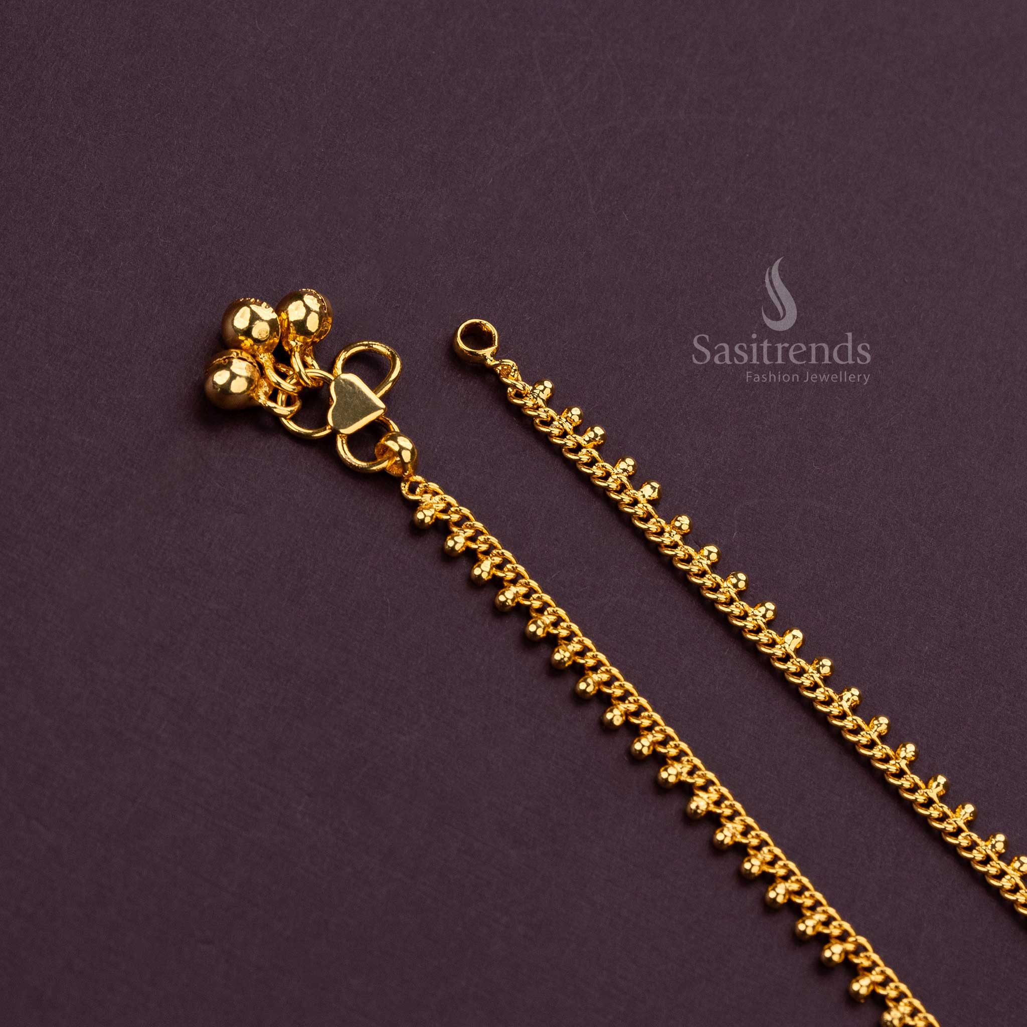 Traditional One gram micro gold plated anklets with beads pattern – front view - Sasitrends