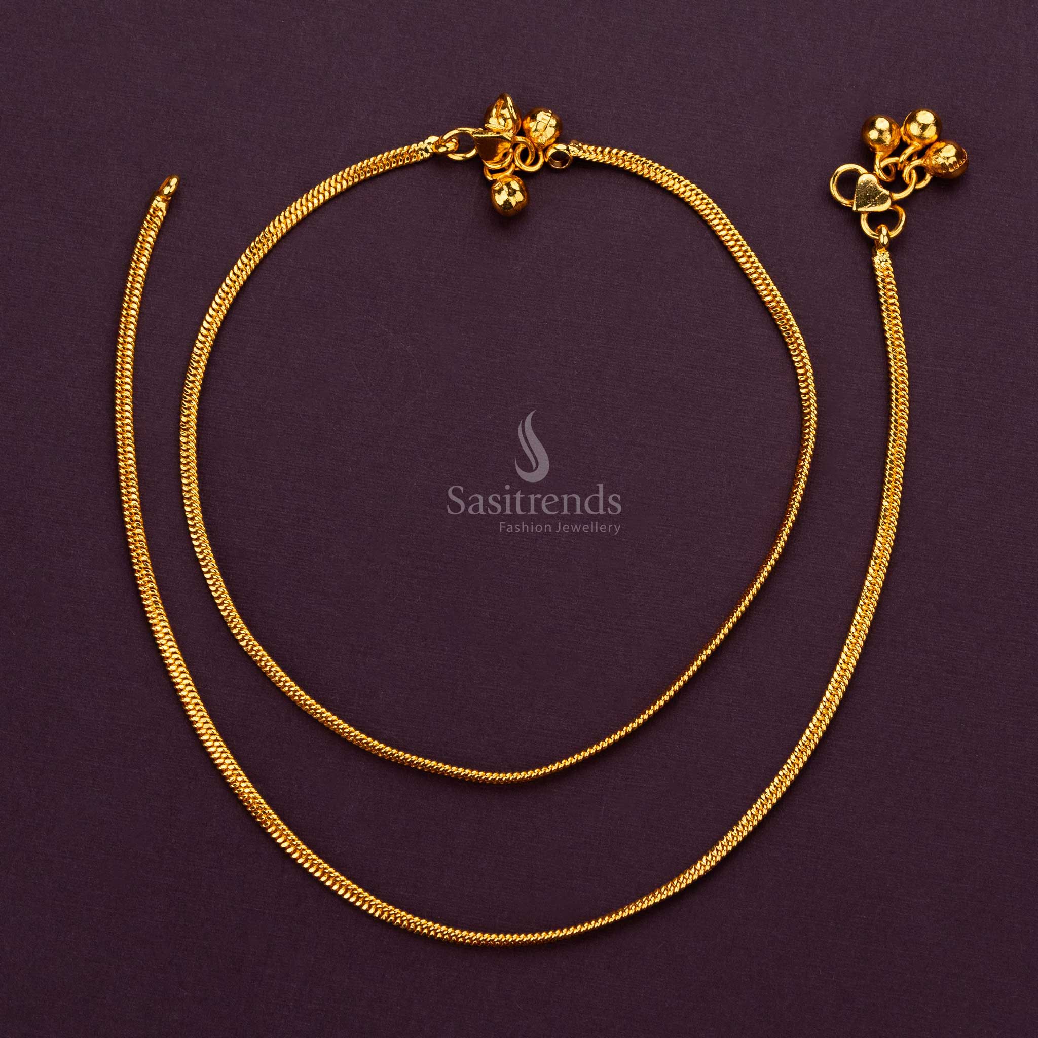 Thin 1 gram micro gold-plated anklet with a sleek design, perfect for daily wear or traditional occasions - Sasitrends