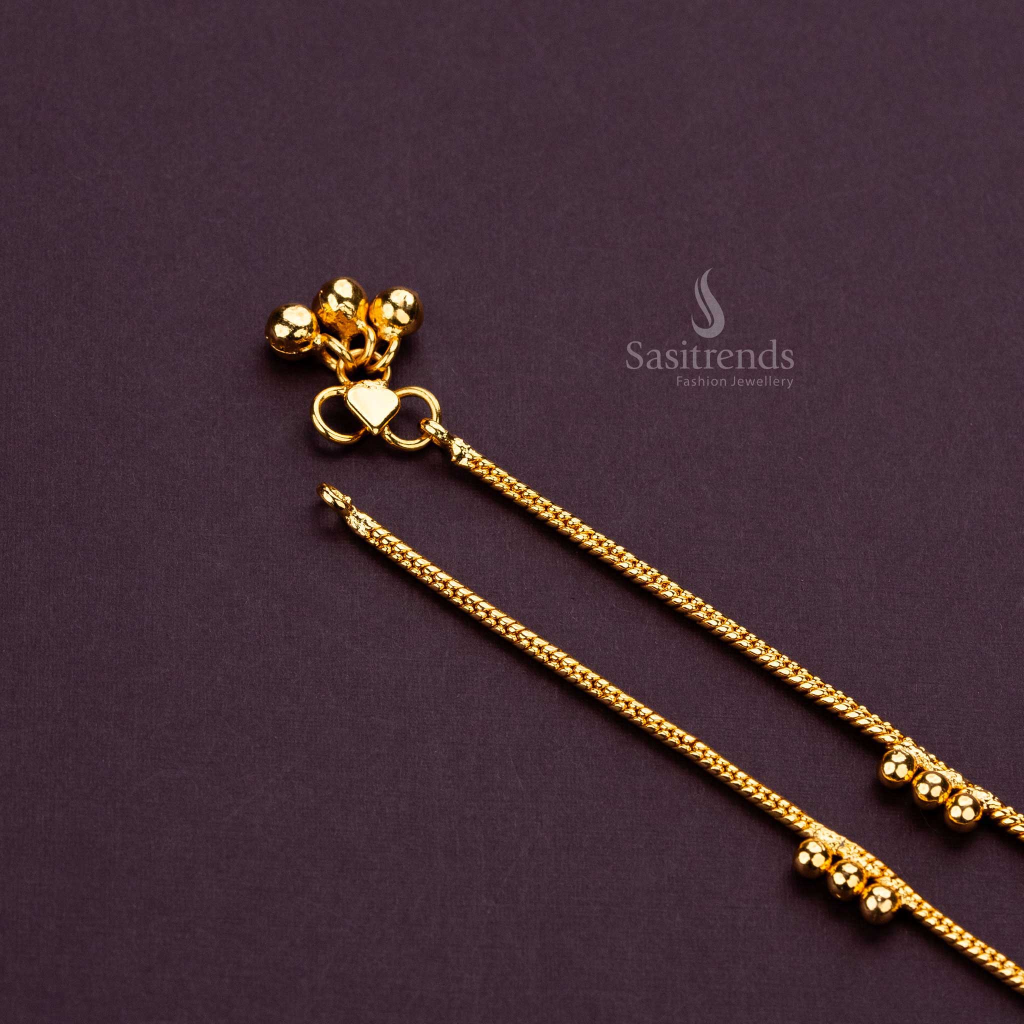 Sleek and comfortable one gram micro gold anklet with traditional design - Sasitrends