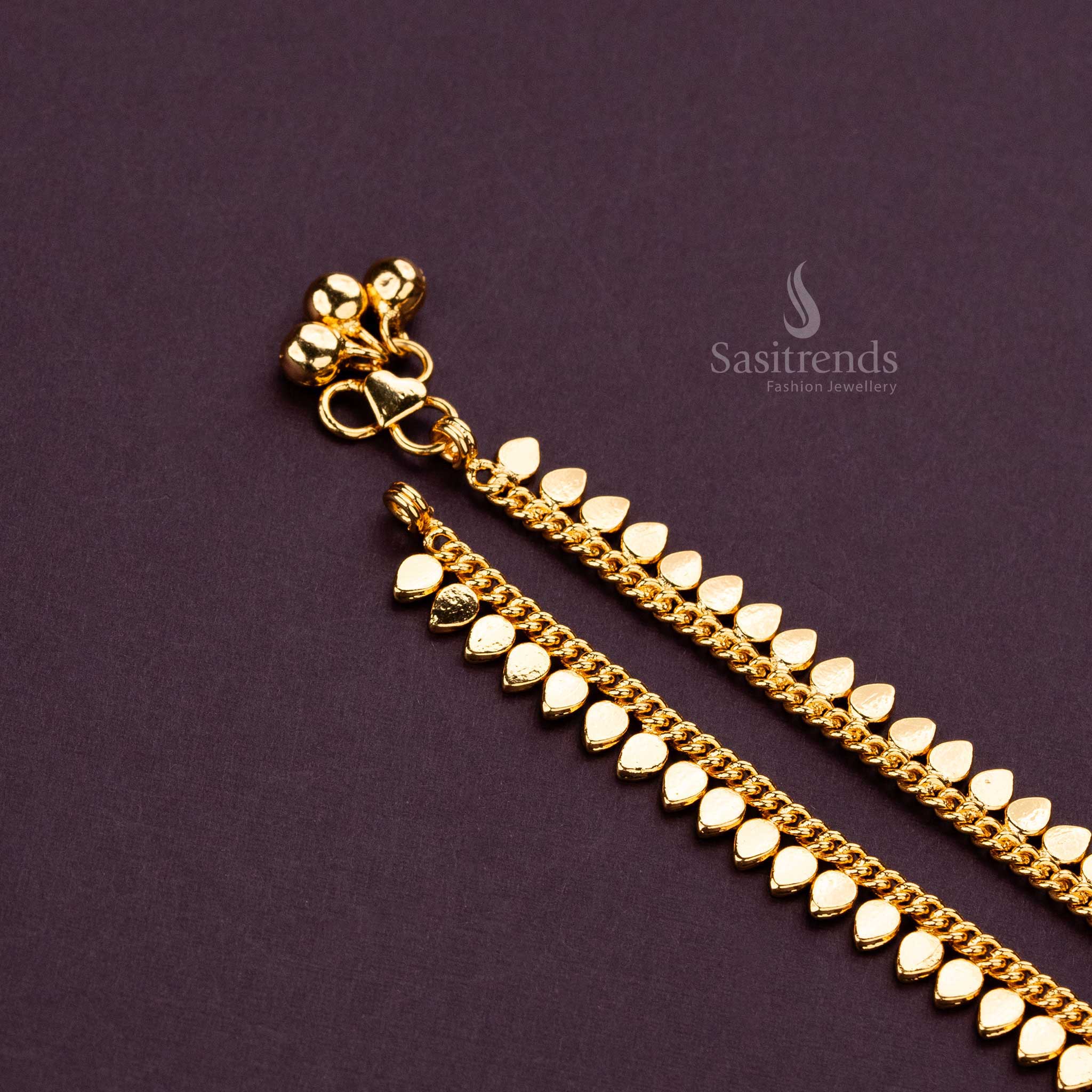 one gram gold-plated anklet for women with a delicate leaf design - Sasitrends