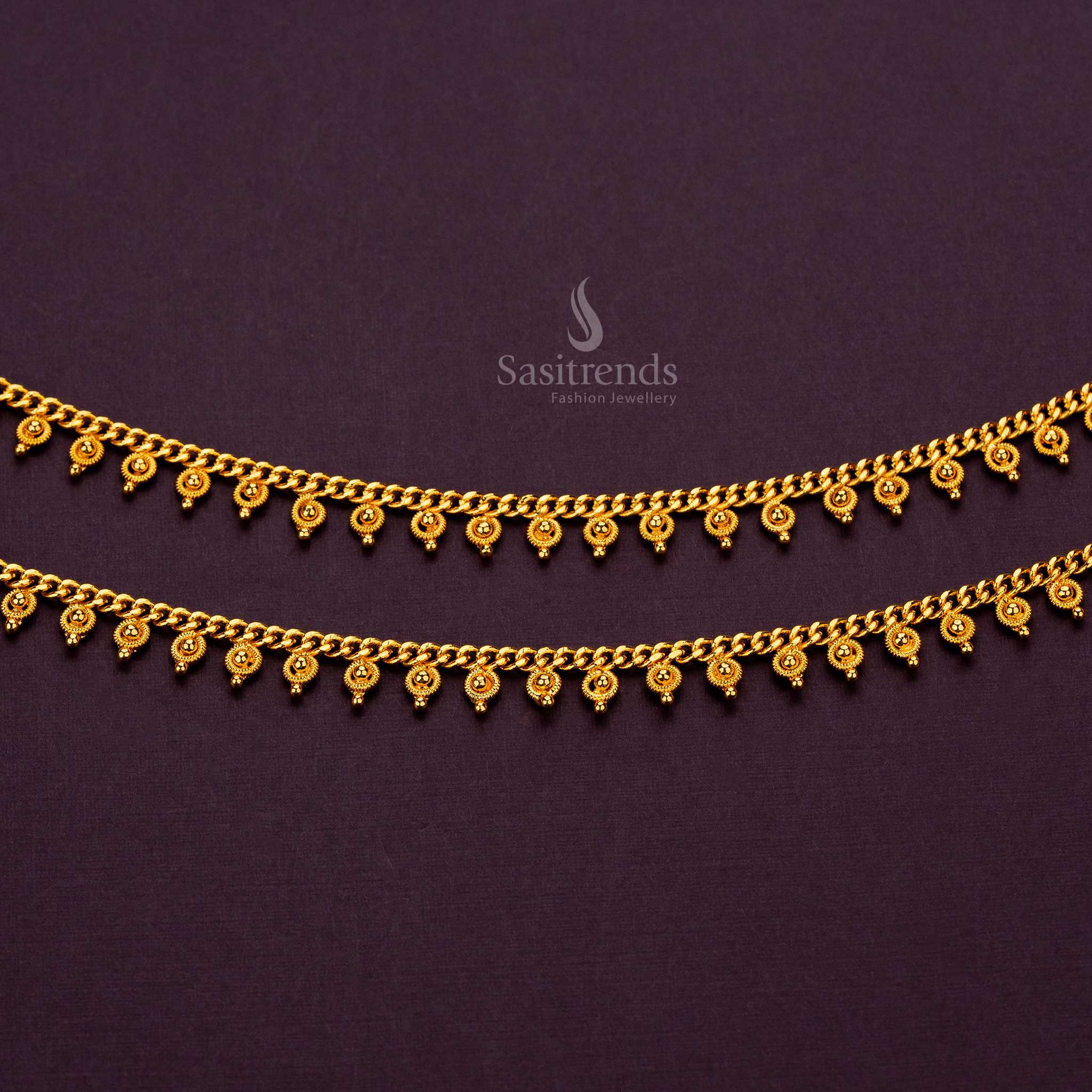 Elegant micro gold-plated anklet featuring intricate bead accents for a timeless look - Sasitrends