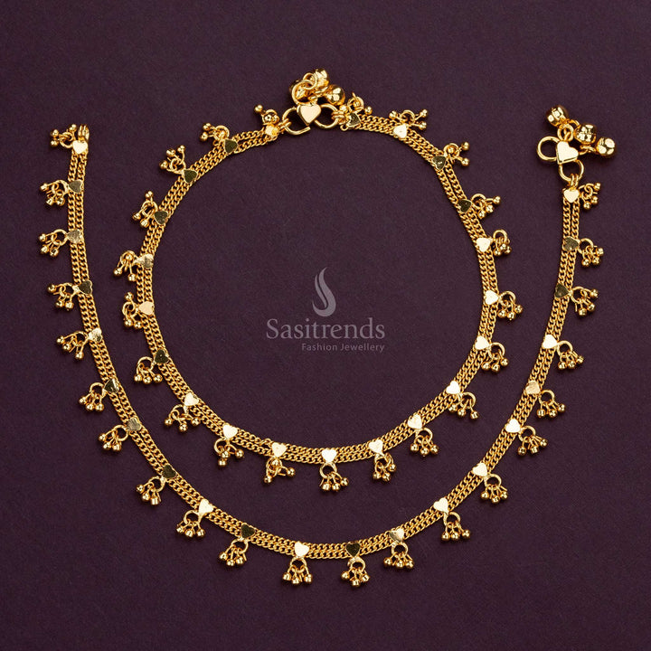 Micro gold heart designer anklet with ball accents, perfect for daily wear - Sasitrends