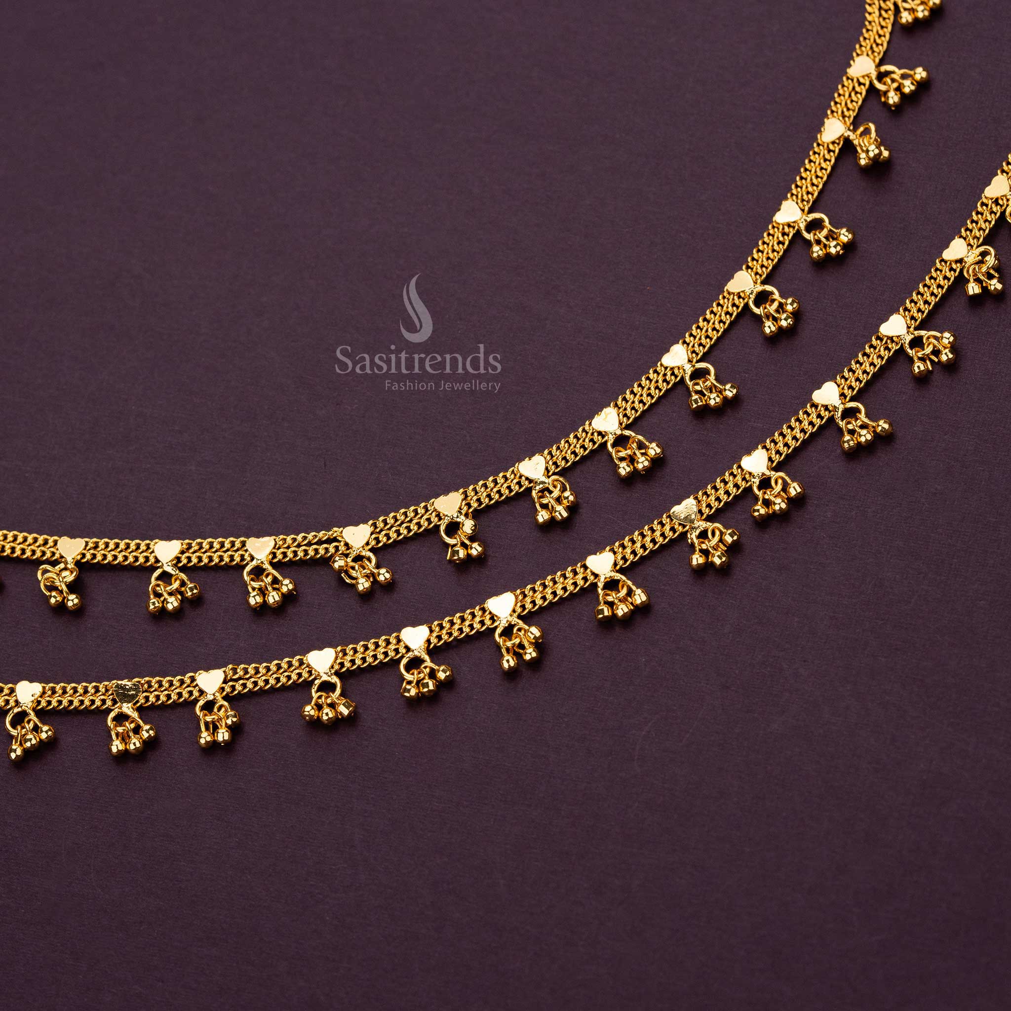 Elegant two-line heart anklet, plated with 24-carat gold, sleek and stylish - Sasitrends