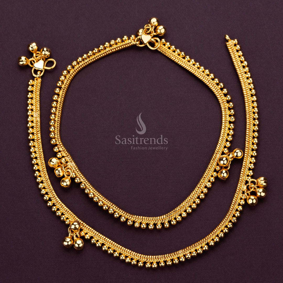 Micro gold payal anklet with elegant beaded design for everyday wear - Sasitrends