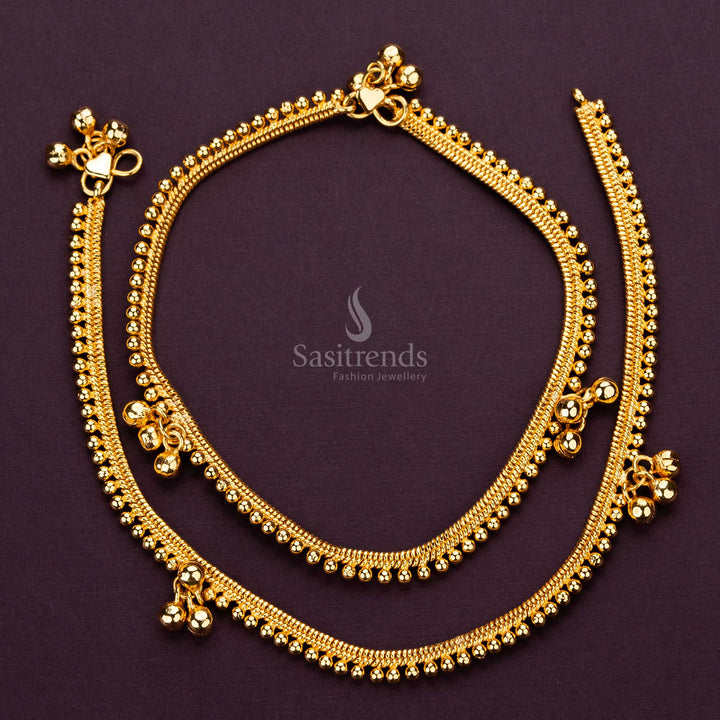 Elegant Micro Gold Plated Payal Anklets with Beads & Balls Design - Sasitrends