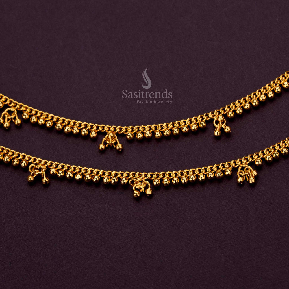 Traditional micro gold plated anklets with delicate beads, perfect for daily wear and special occasions - Sasitrends