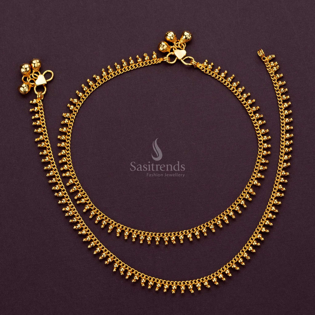 Traditional 1-gram gold plated anklet with South Indian Kolusu design, ideal for casual and formal wear - Sasitrends