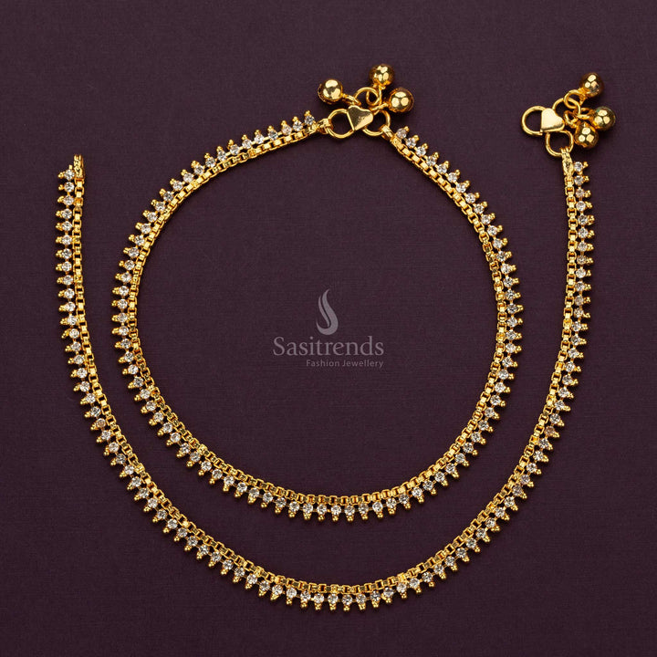 Guaranteed micro gold plated traditional wear small ad stone stud payal anklets sasitrends