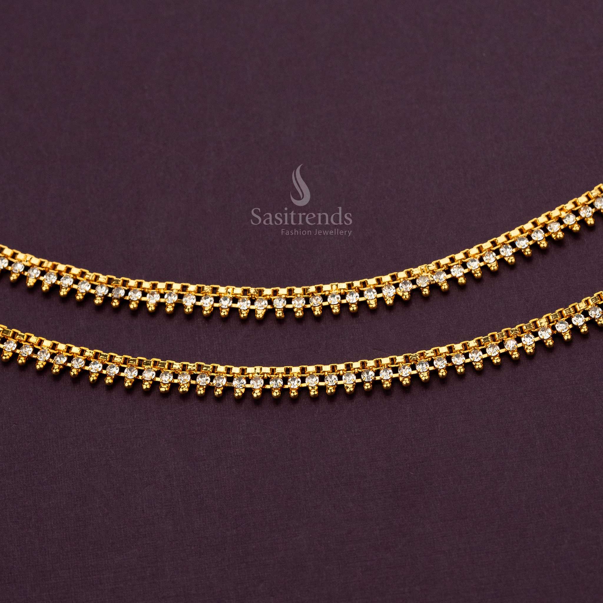 Traditional occasion wear micro gold plated small stone stud anklets sasitrends