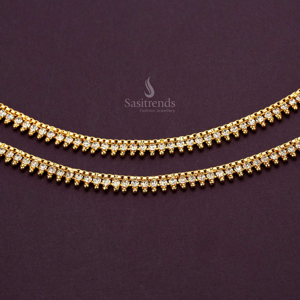 Elegant guaranteed one gram micro gold plated big stone studded anklets sasitrends