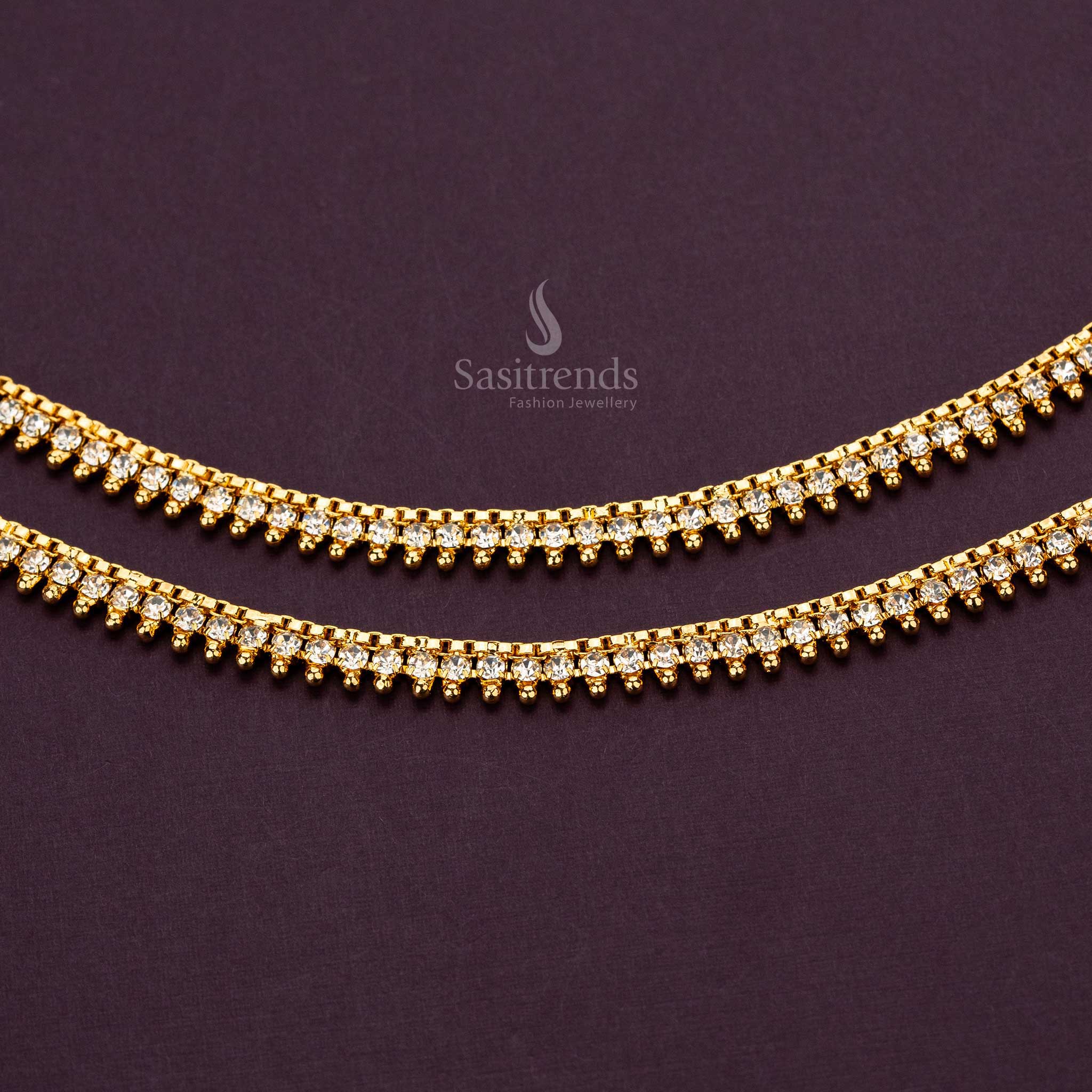 Elegant guaranteed one gram micro gold plated big stone studded anklets sasitrends