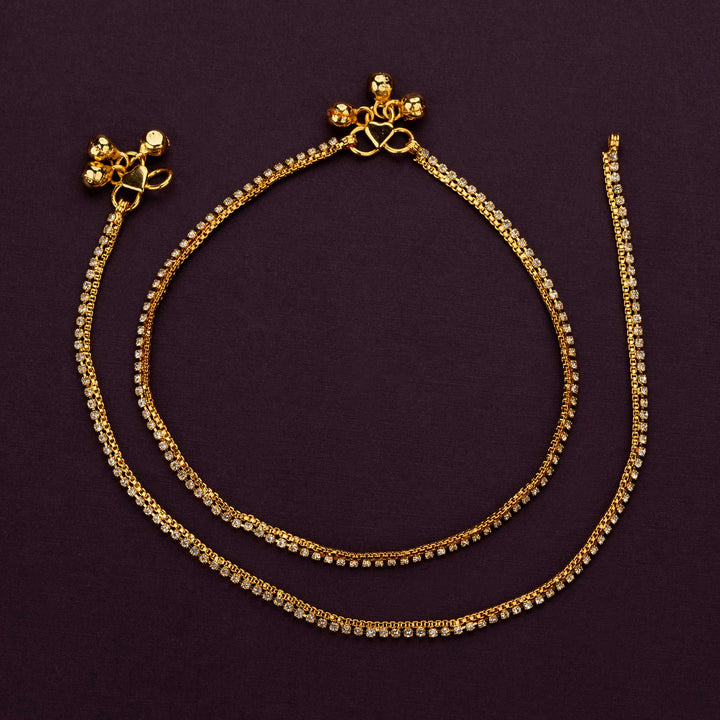 Timeless Micro Gold Plated Square Shaped white Stones Studded Anklets - Sasitrends