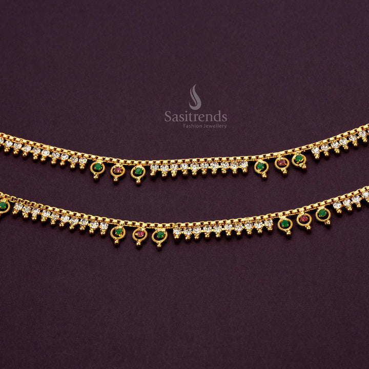 Guaranteed micro gold plated anklets with white, ruby and green AD stones and gold accents - Sasitrends