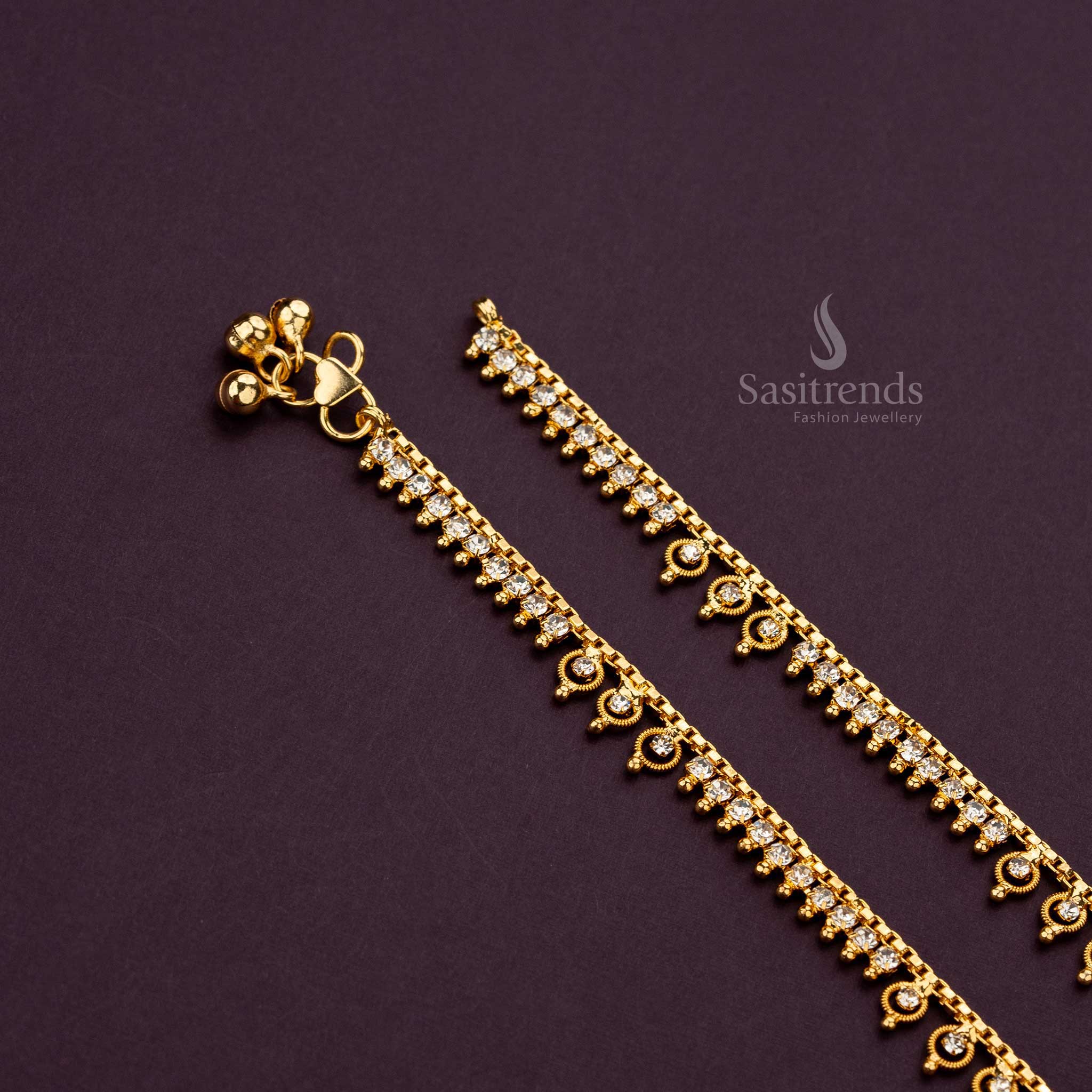 Guaranteed micro gold plated anklets with white AD stones and gold accents - Sasitrends