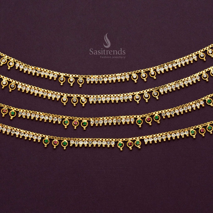 Traditional One Gram Micro Gold Plated Anklets With AD Stones And Gold Accents - Sasitrends