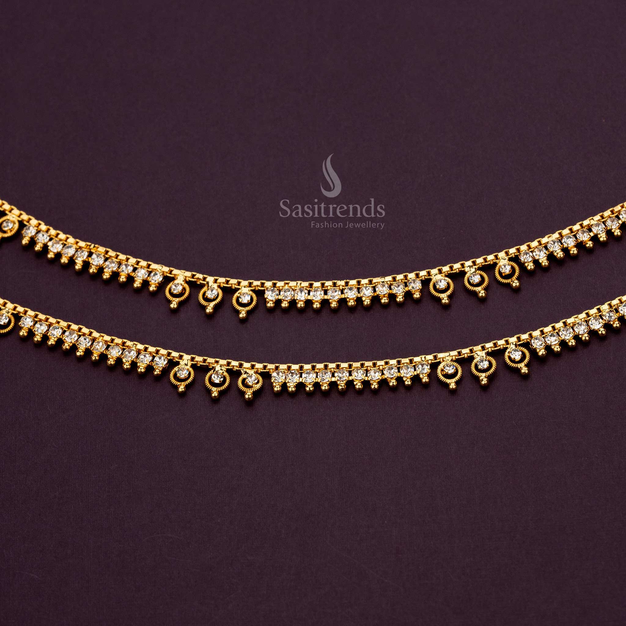 White American Diamond anklets with delicate gold loops, perfect for weddings - Sasitrends