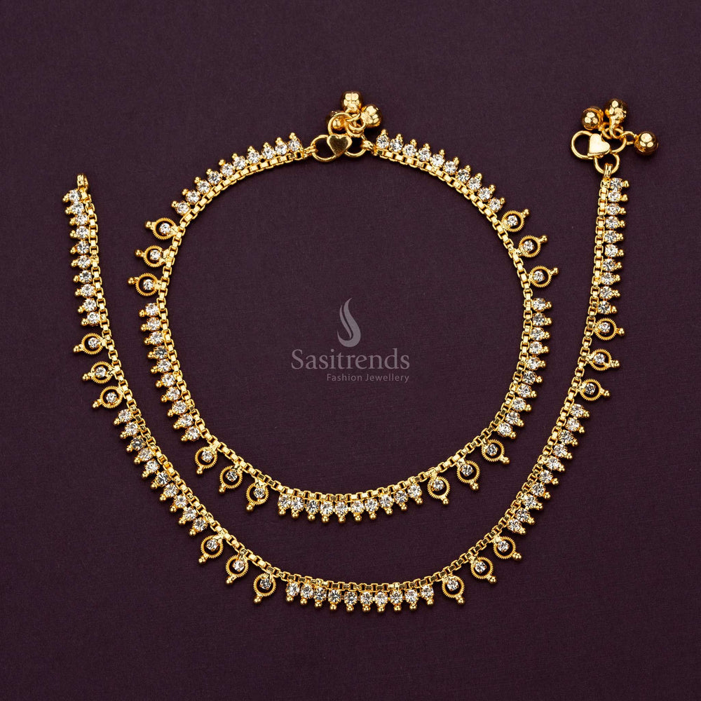 White AD stone micro gold plated anklets with 24-carat finish, ideal for festivals - Sasitrends