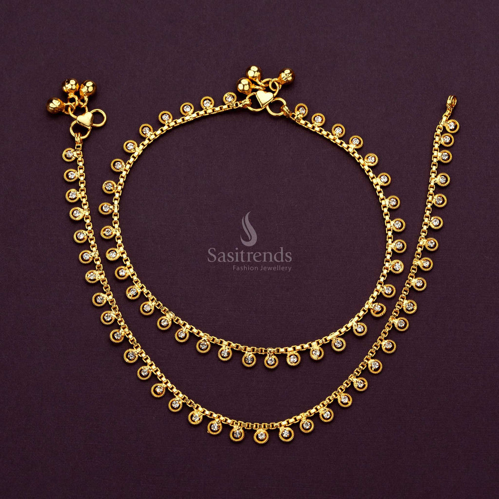 Stunning micro gold plated anklets with shimmering White AD stones - Sasitrends