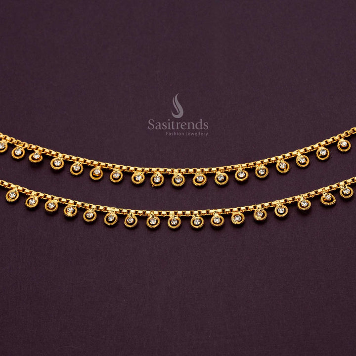 Close-up of luxurious anklets featuring gold loops and accents White AD Stones - Sasitrends