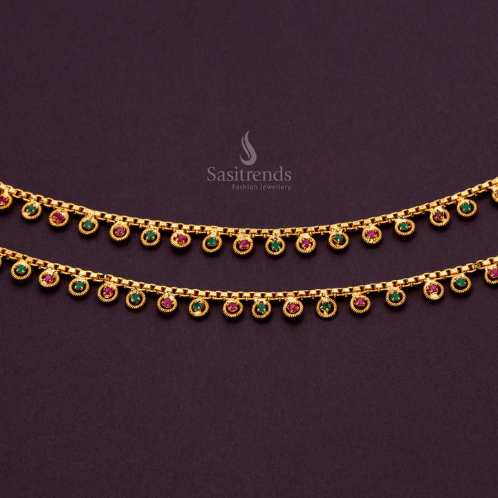 Elegant Ruby Green AD Stone anklets design perfect for weddings and special occasions - Sasitrends