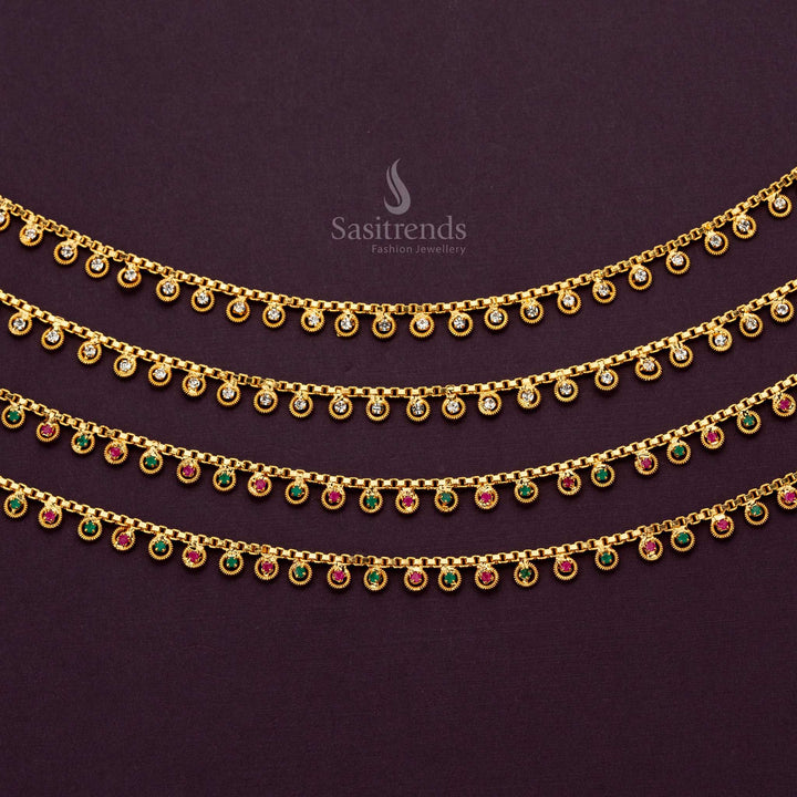 Elegant Micro Gold Plated Anklets with Shimmering AD Stones Studded - Sasitrends