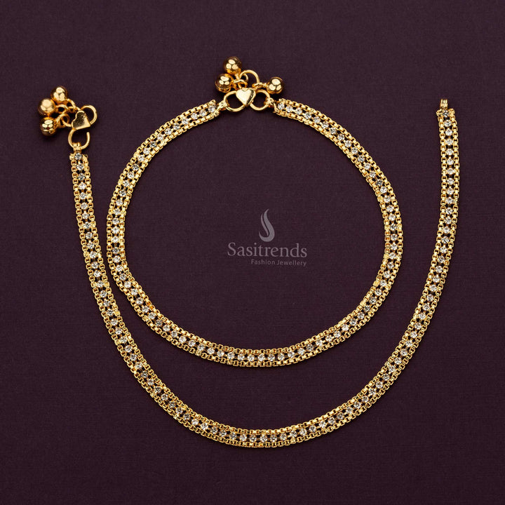 Traditional Micro Gold Plated Double-Line Anklets with Shimmering Stones - Sasitrends