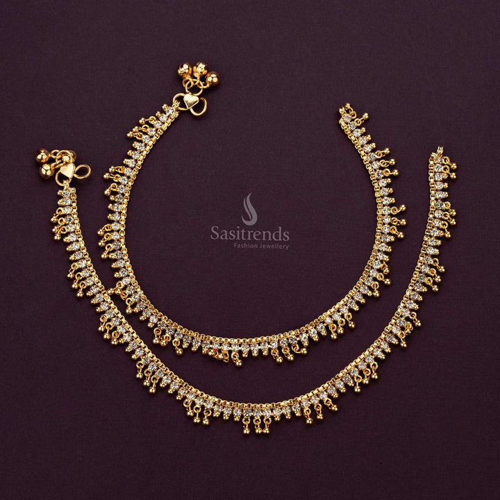 Dazzling One Gram Micro Gold Plated Anklets with Stones Studded - Sasitrends