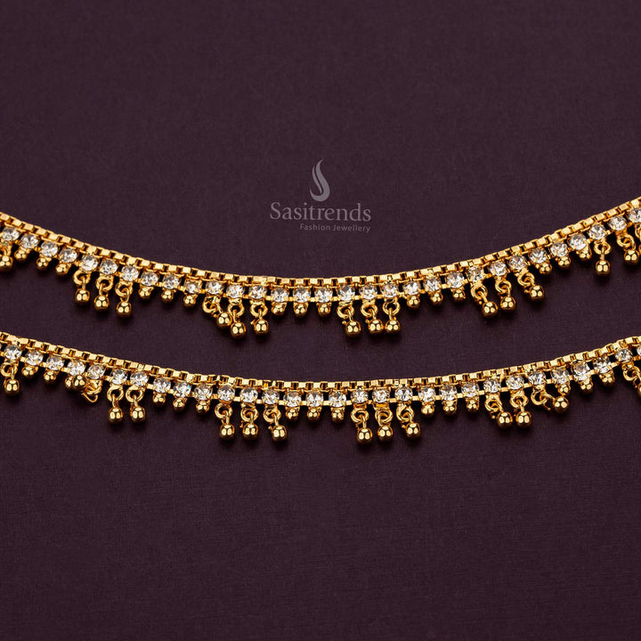 Intricate micro gold-plated anklet showcasing elegant dangling accents - Sasitrends