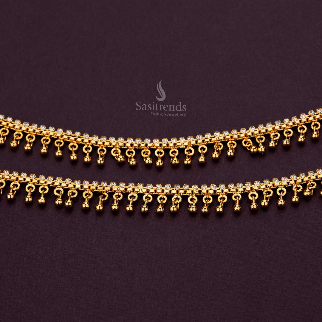 Elegant micro gold plated anklets with dangling beads and stones - Sasitrends