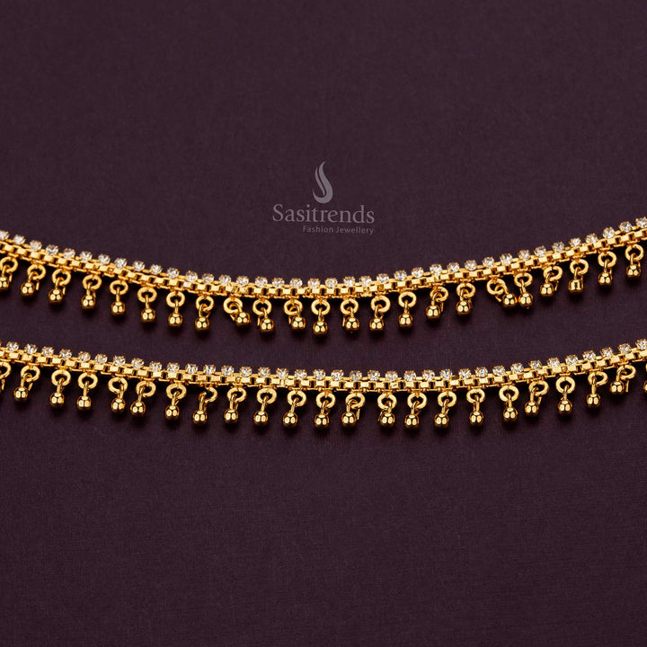 Elegant micro gold plated anklets with dangling beads and stones - Sasitrends