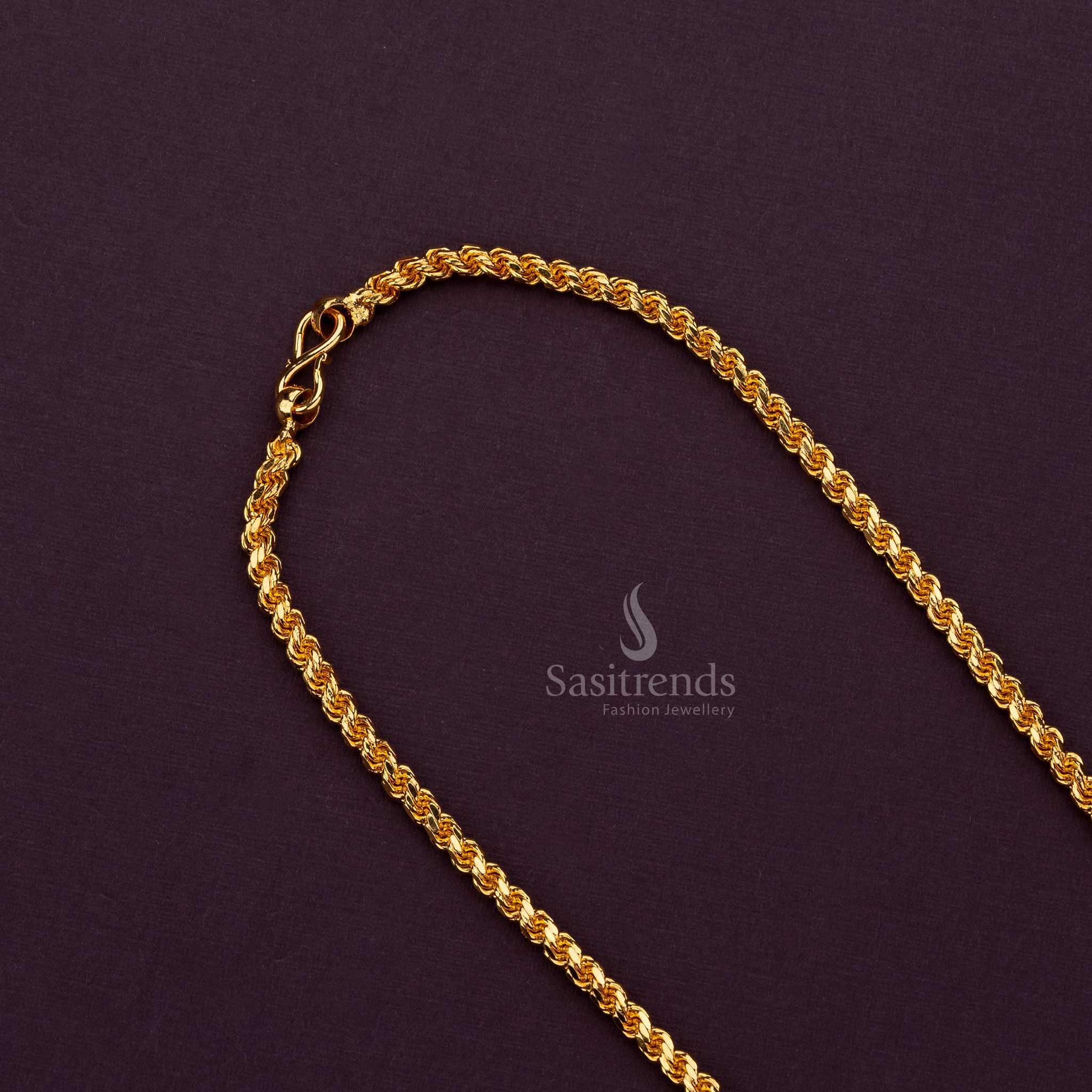 Medium thickness 1-gram micro gold plated Murukku chain for weddings and festivals - Sasitrends