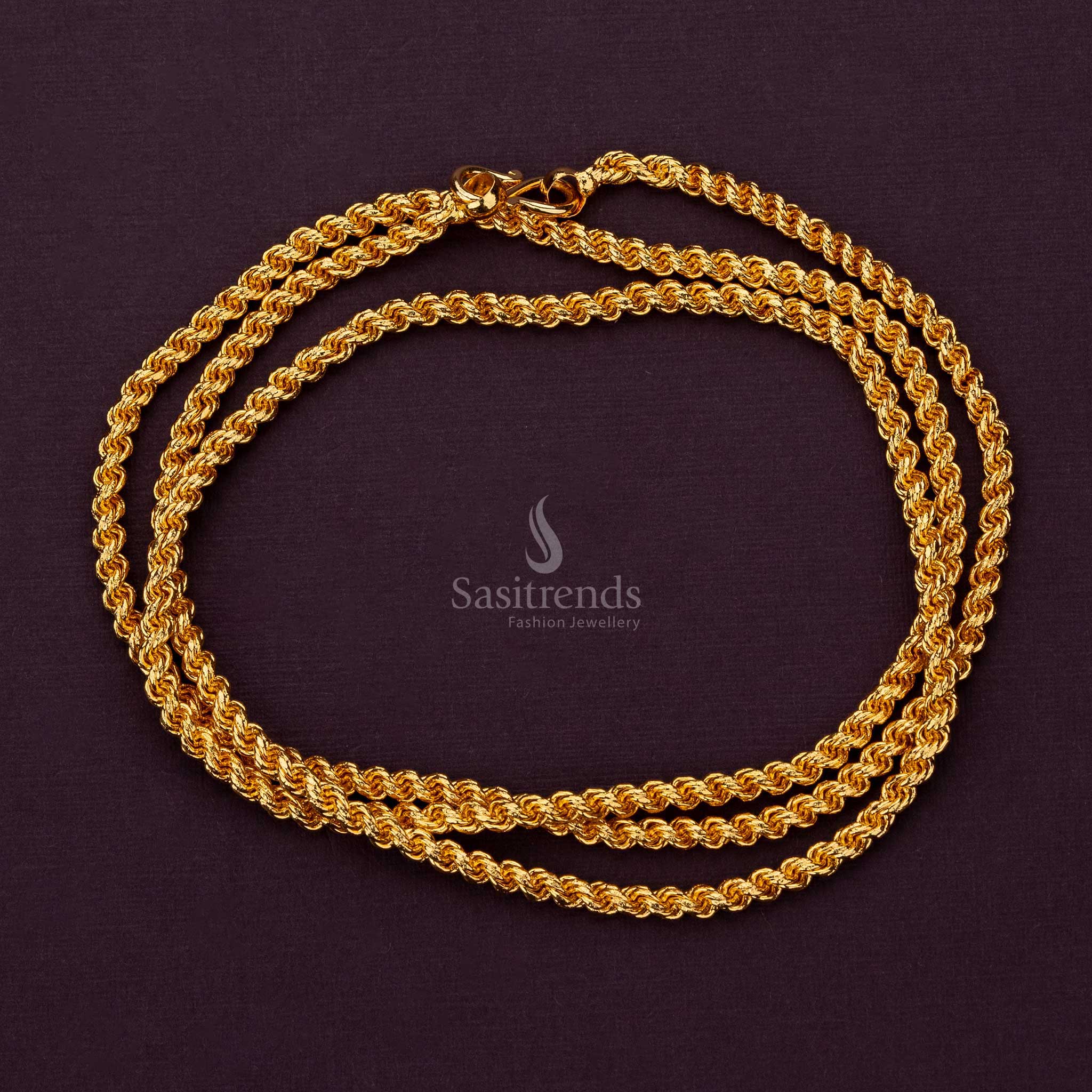 Guaranteed micro gold plated Murukku chain in thin thickness with lifetime guarantee - Sasitrends