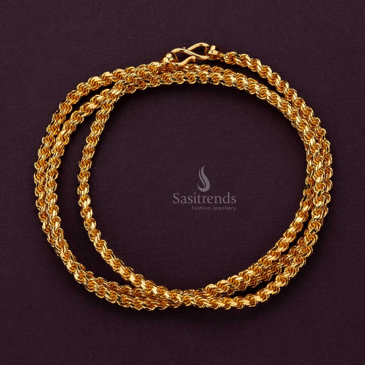 Medium thickness 1-gram micro gold plated Murukku chain for weddings and festivals - Sasitrends