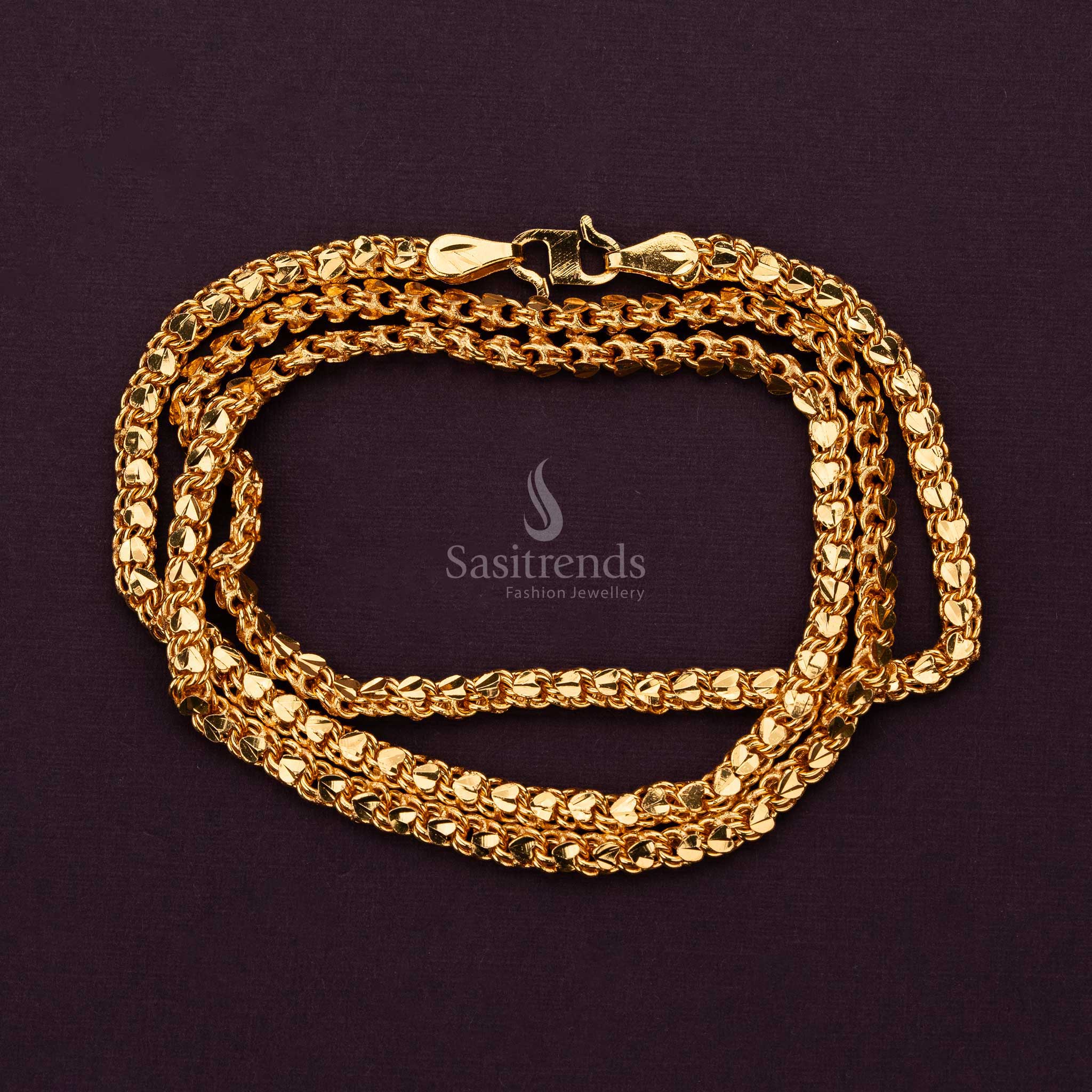 Heart design long micro gold plated chain with lifetime guarantee on plating, crafted for luxury and elegance - Sasitrends