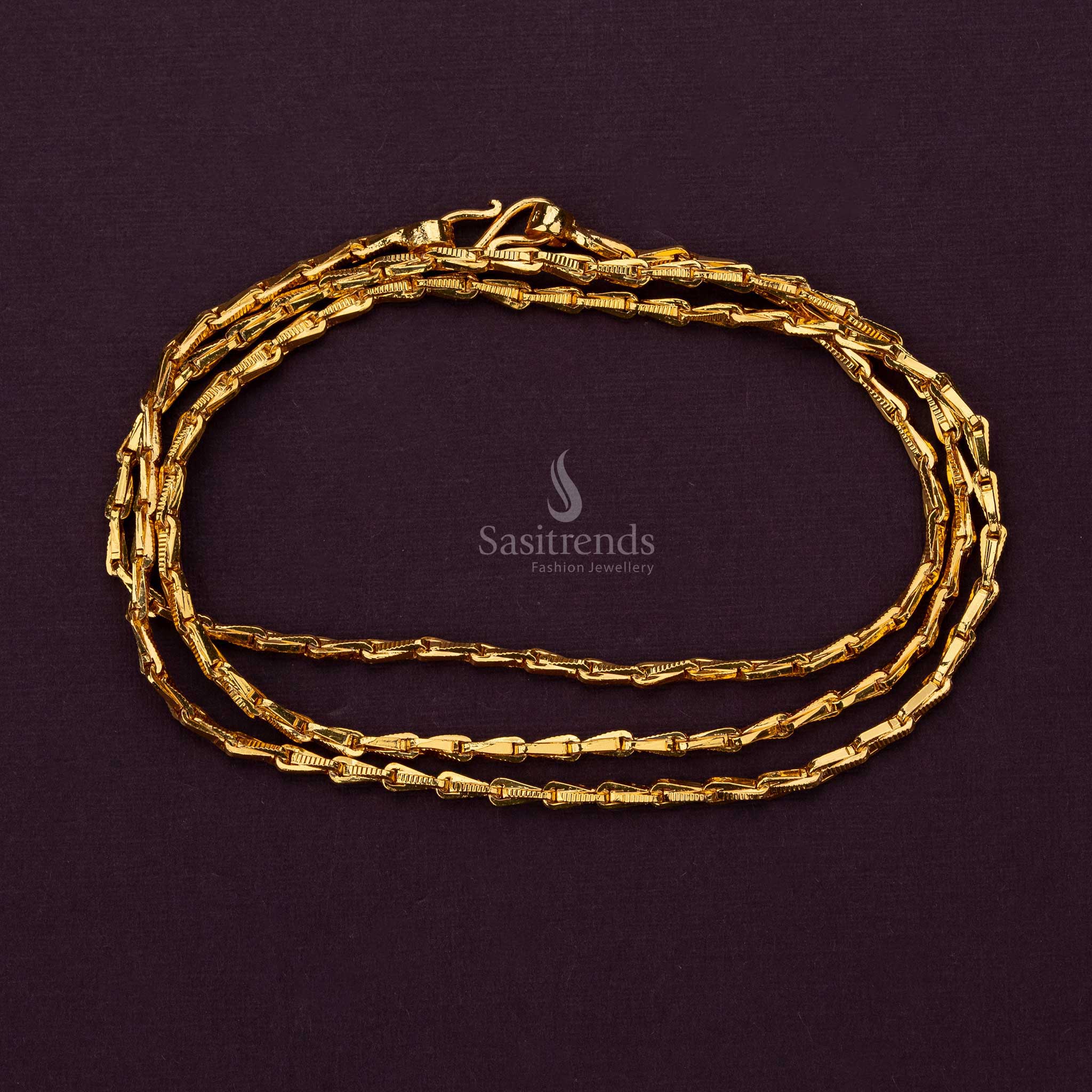 Thin micro gold plated wheat design chain with fine interwoven links for a subtle, elegant look - Sasitrends