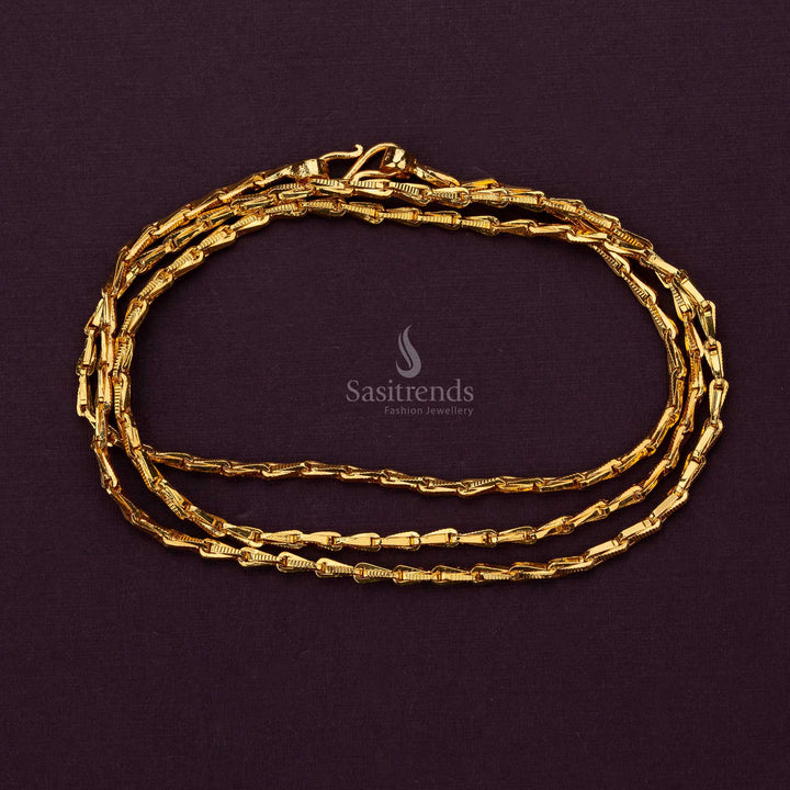 Thin micro gold plated wheat design chain with fine interwoven links for a subtle, elegant look - Sasitrends