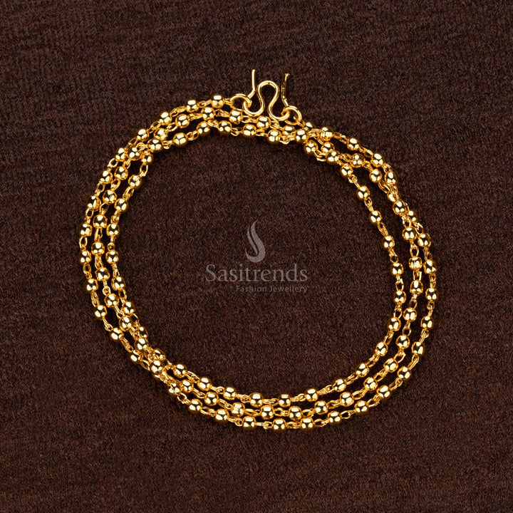 Stunning one-gram gold-plated long chain with ornate golden ball layers, crafted for luxurious and timeless ceremonial wear - Sasitrends