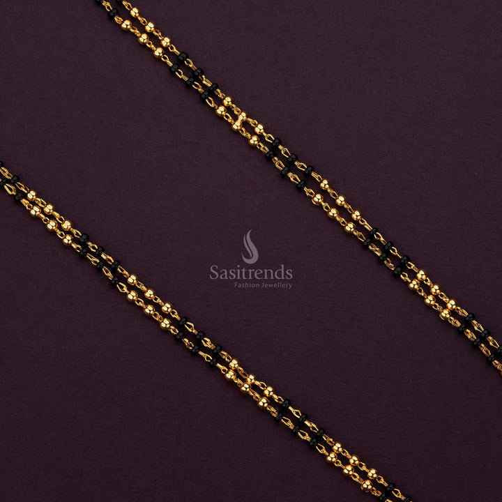 Traditional micro gold plated chain with black and gold beads, a beautiful accessory for any attire - Sasitrends