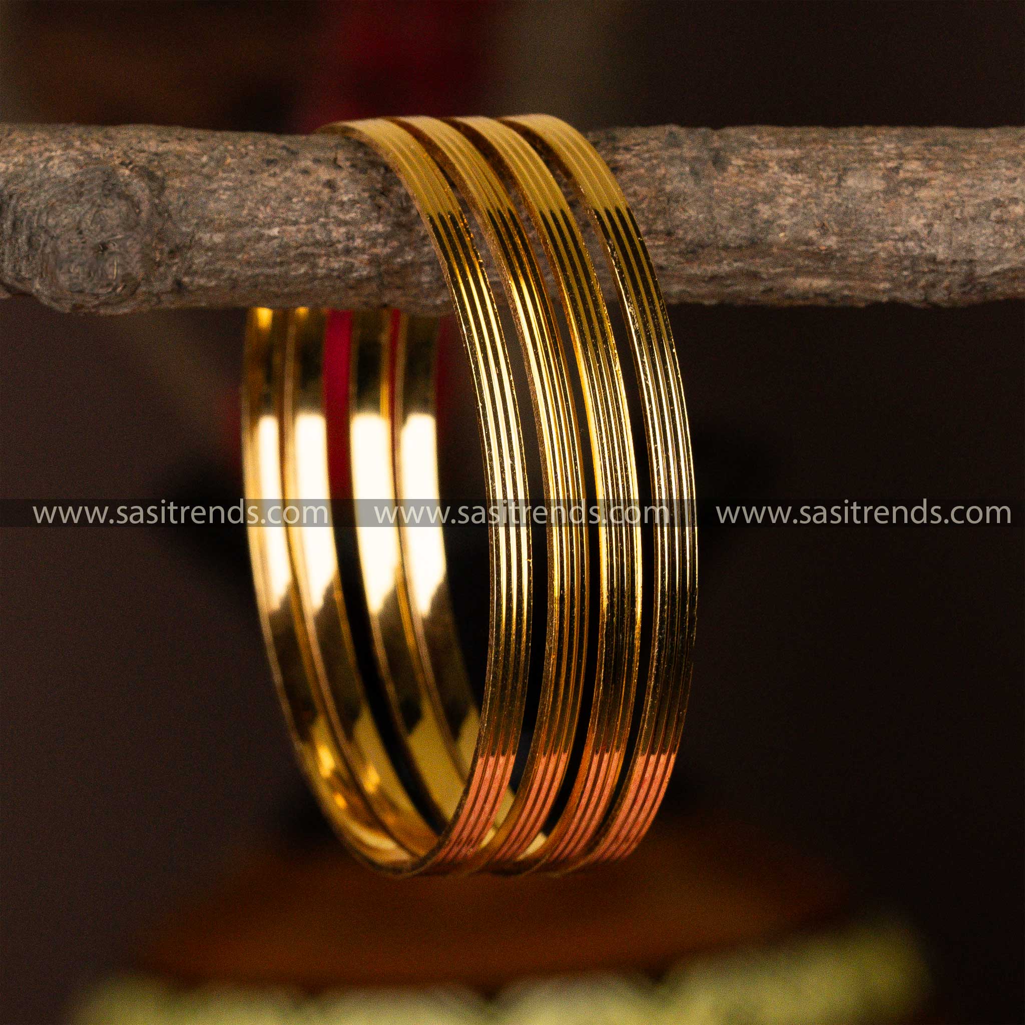 Sleek Shimmer Kada Micro Gold Plated Thin Bangles Set