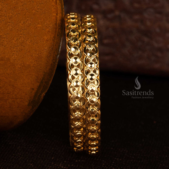 Elegant Guaranteed Daily Wear Micro Gold-Plated Bangles – Floral & Circle Motif Design  - Sasitrends